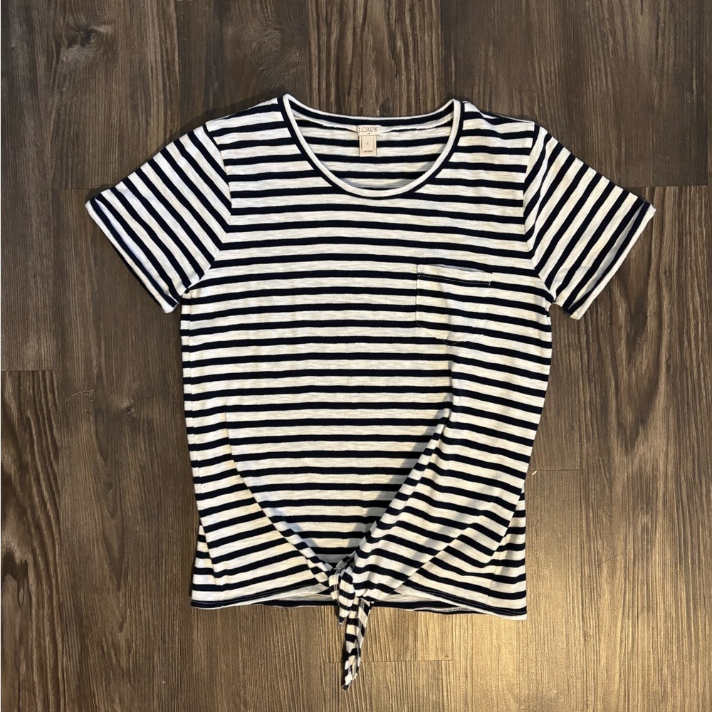 J. Crew Factory Sz. S Navy/White Stripe Tie Front Short Sleeve Tee, Style H6058